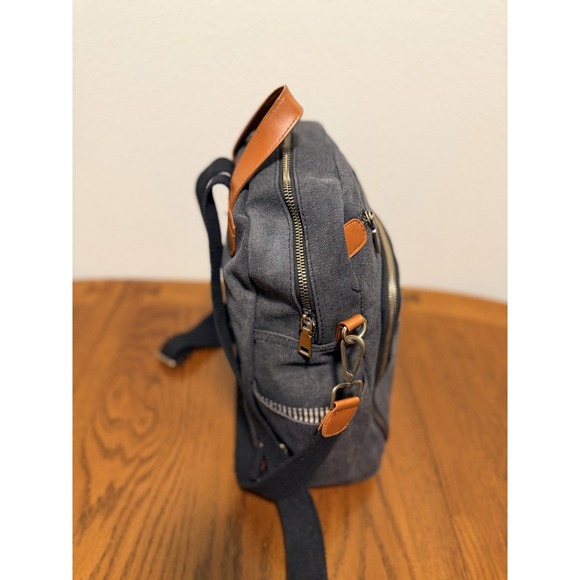Antik Kraft Willa Canvas Backpack Purse Blue Gray Zippered Pockets Travel - Picture 2 of 9
